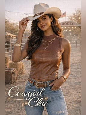 LA Made Faux Leather Tank Cognac XS | Evereve Vegan Leather Top NWT